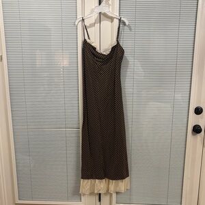 ANTONIO MELANI Brown Striped Slip Maxi Dress with Cream Ruffle Trim